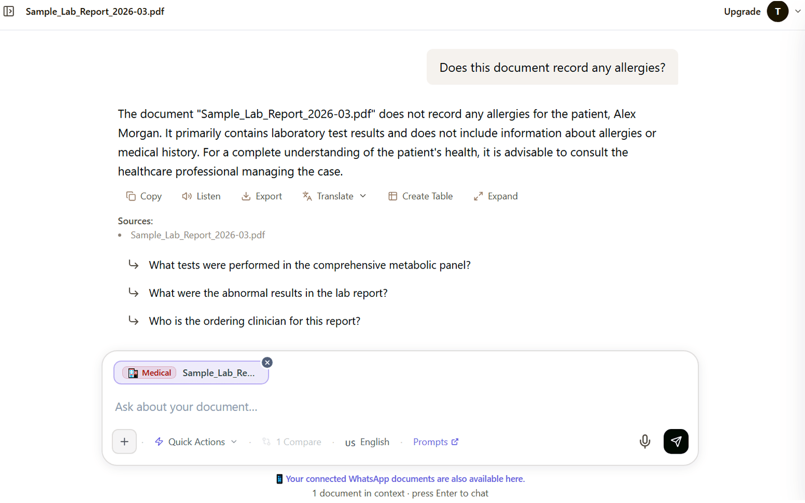 LearnByAi answering a question about an uploaded document in plain English